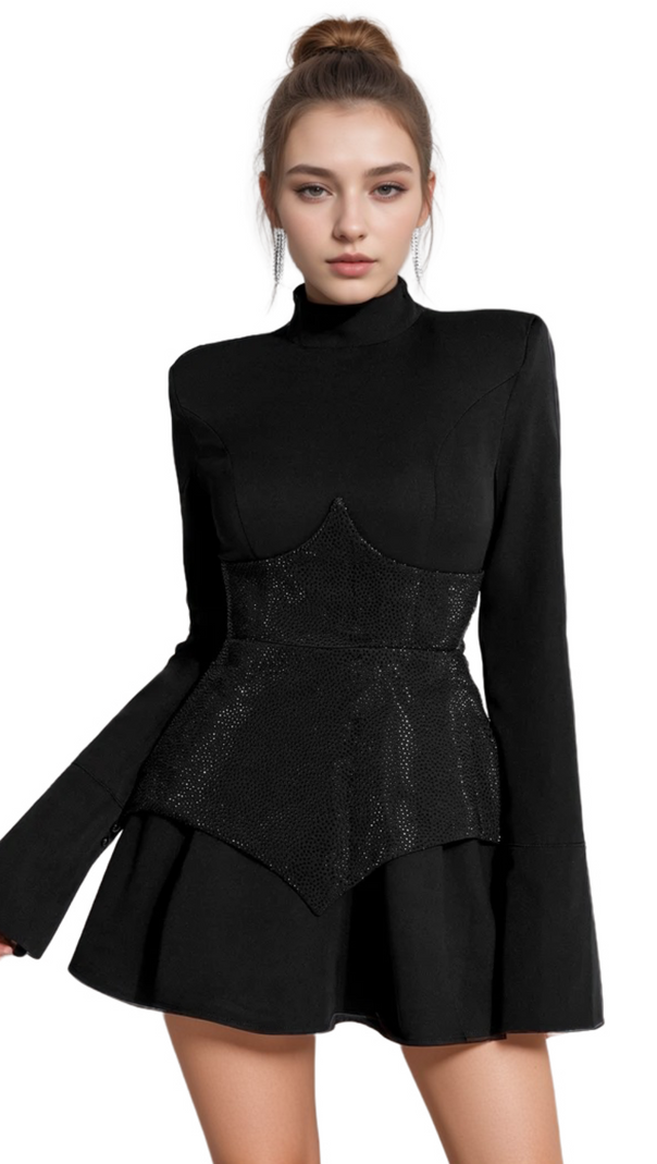 AIIZIE ATHENA KEILANI BLACK LONG SLEEVE MINI BODYSUIT - product image