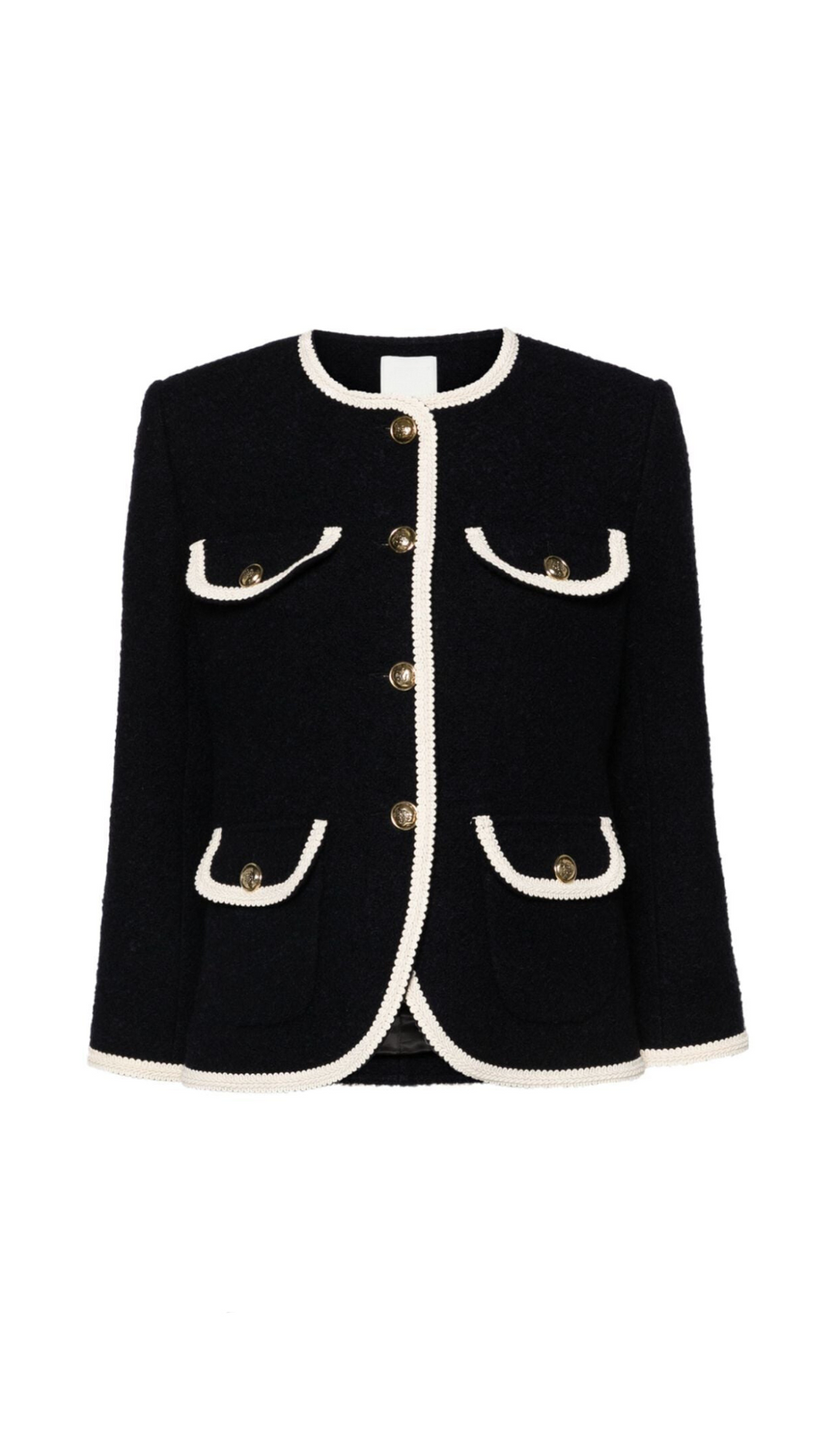 JILL TWEED CONTRAST TRIM JACKET IN NAVY BLUE