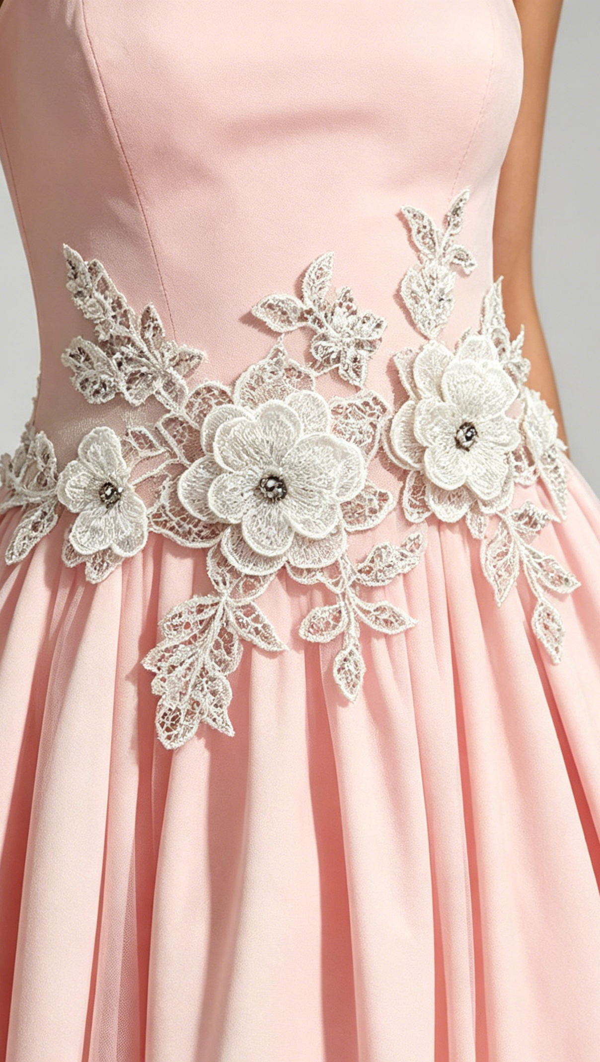 Lace Embroidery Cressida backless puffy Midi Dress - Blush