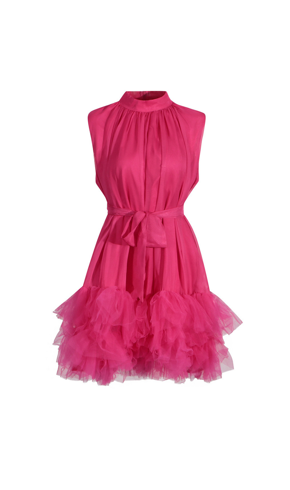 Tüll-Minikleid mit halbhohem Ausschnitt in Pink