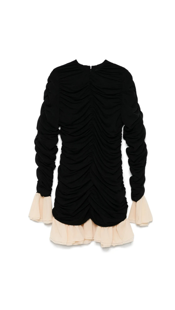 AIIZIE RUCHED LONG-SLEEVE MINI DRESS IN BLACK - product image
