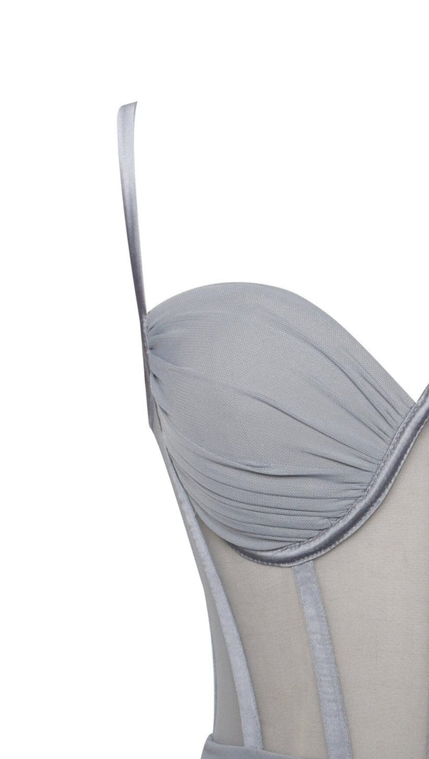 AIIZIE YOLIE BLUE RUCHED DRAPING MESH CORSET DRESS - product image