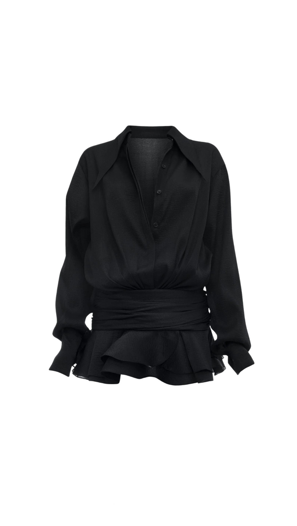 AIIZIE EMBER RUCHED RUFFLE MINI DRESS IN BLACK - product image