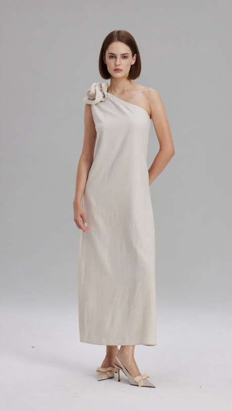 CHARLOTTA FLOWER ONE SHOULDER MAXI DRESS