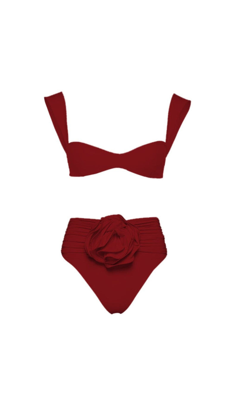 ROSE EMBELLISHED BIKINI SUIT IN BURGUNDY