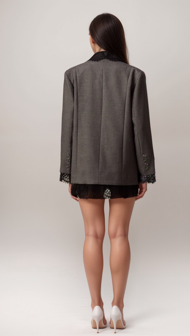 AIIZIE DIANTHE GREY LACE-PANEL BLAZER - product image