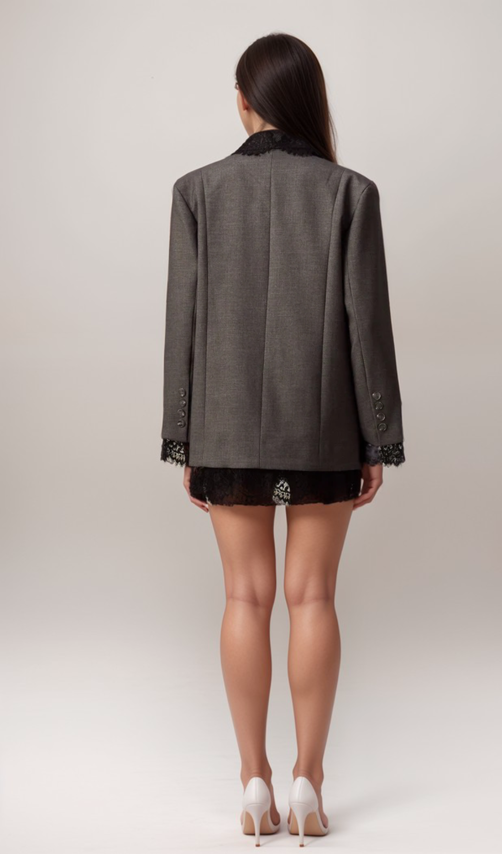 AIIZIE DIANTHE GREY LACE-PANEL BLAZER - product image