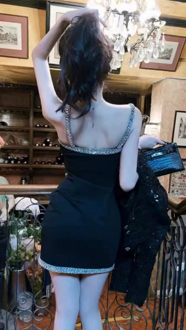 AIIZIE REGINA CRYSTAL-EMBELLISHED MINI DRESS IN BLACK - product image