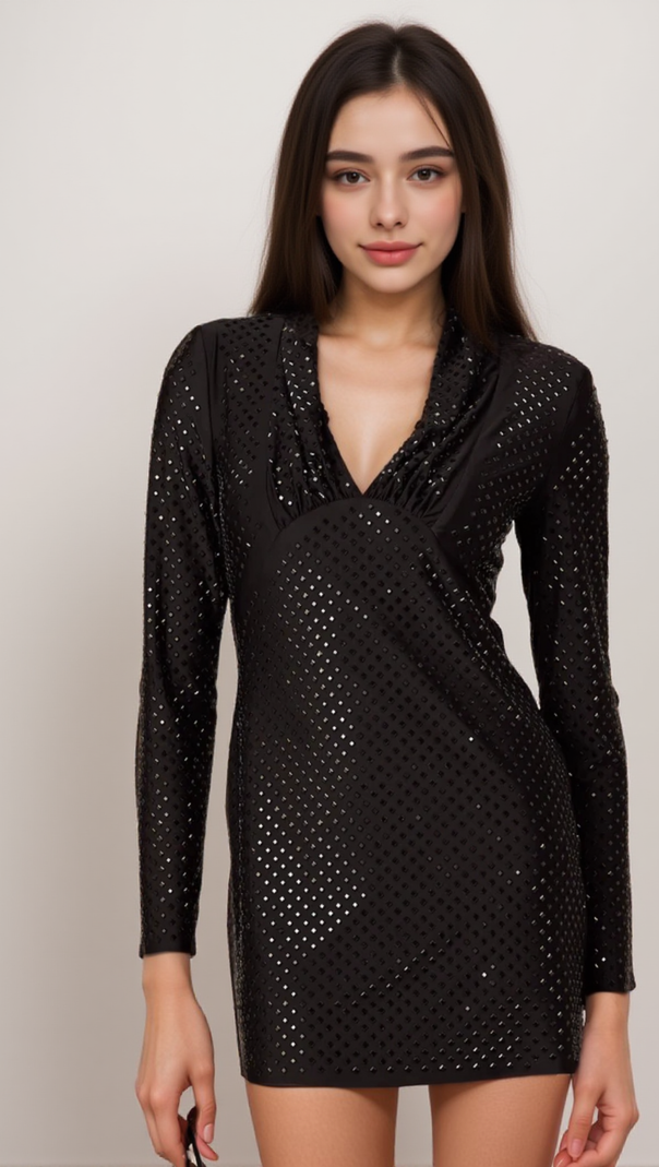 AIIZIE MARIASOLE EMBELLISHED PLUNGING V-NECK STUDDED MINI DRESS - product image