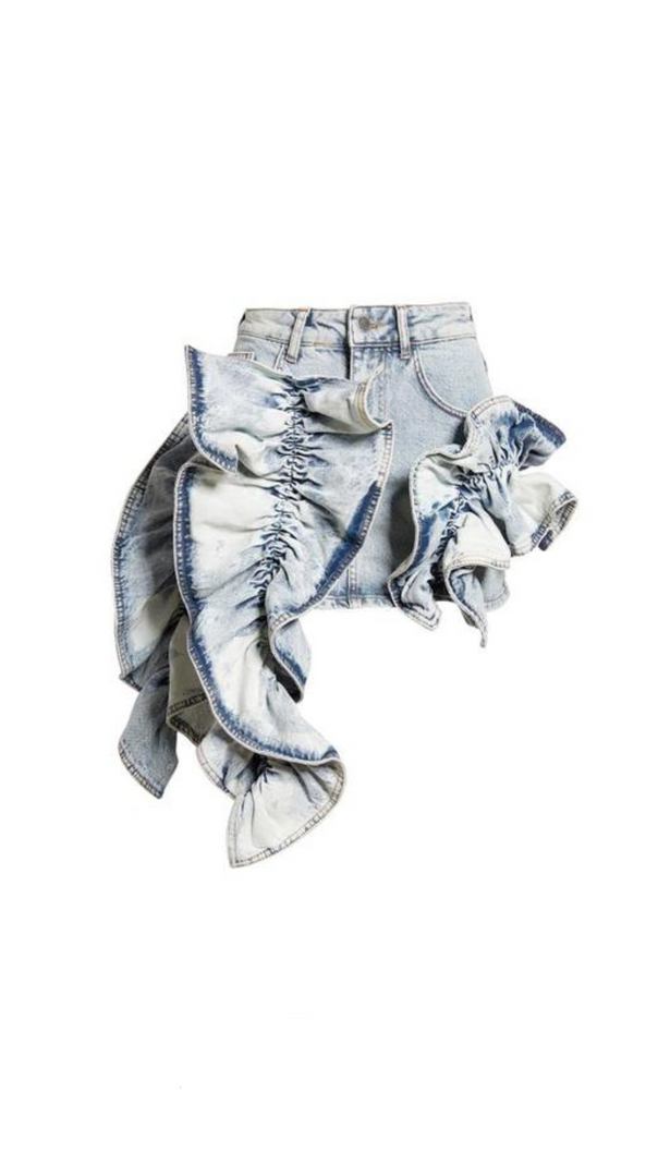 AIIZIE ERIN ACID WASH RUFFLE JEAN SKIRT - product image