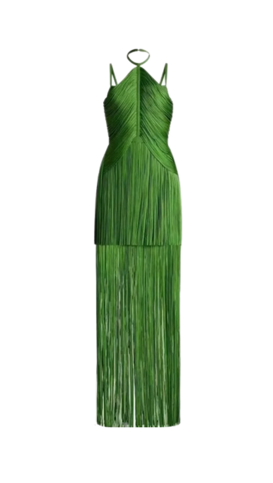 BRIANNA HALTER NECK FRINGE TASSEL DRESS IN GREEN