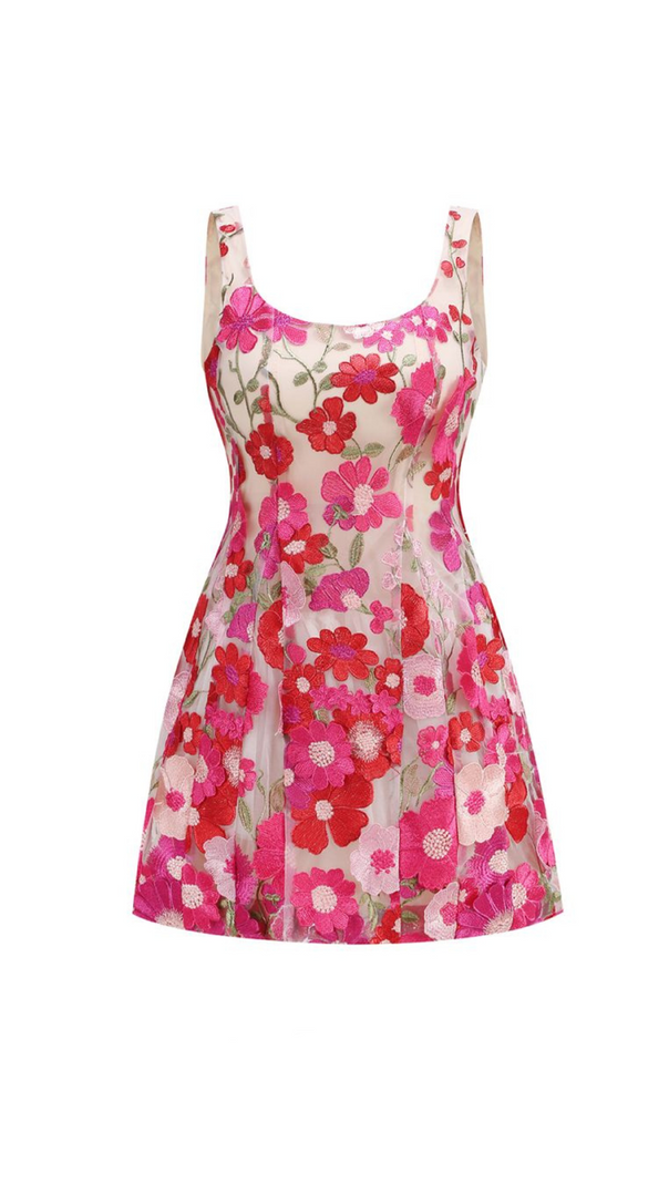 AIIZIE JASMINE MULTI PINK FLORAL EMBELLISHMENT MINI DRESS - product image