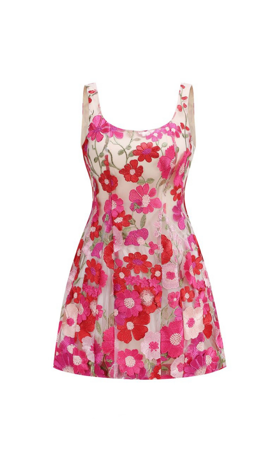 ABITO CORTO CON DECORAZIONI FLOREALI ROSA MULTICOLORE JASMINE