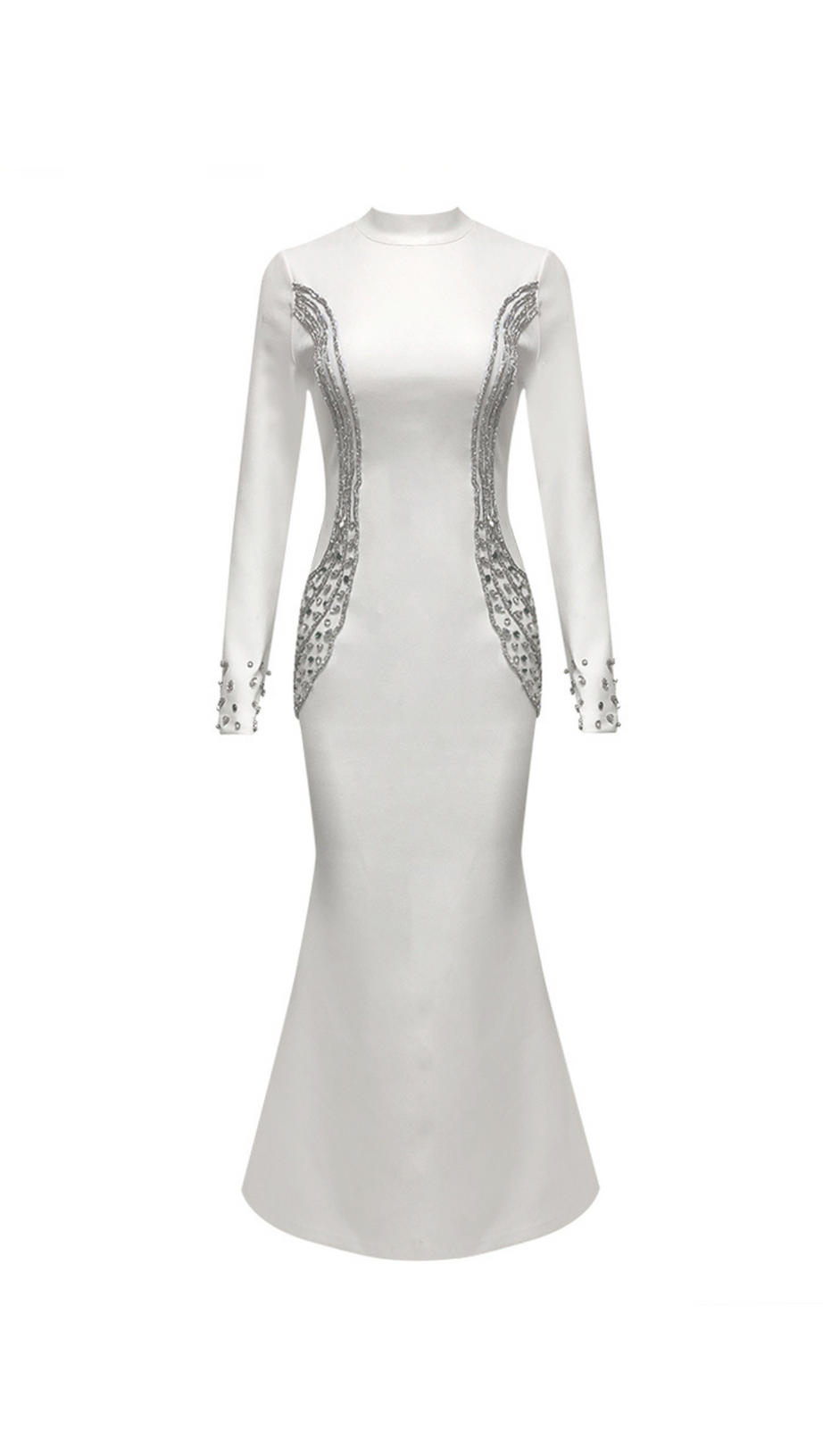 ASHLEY CRYSTAL EMBELLISHED BODYCON MAXI DRESS IN WHITE