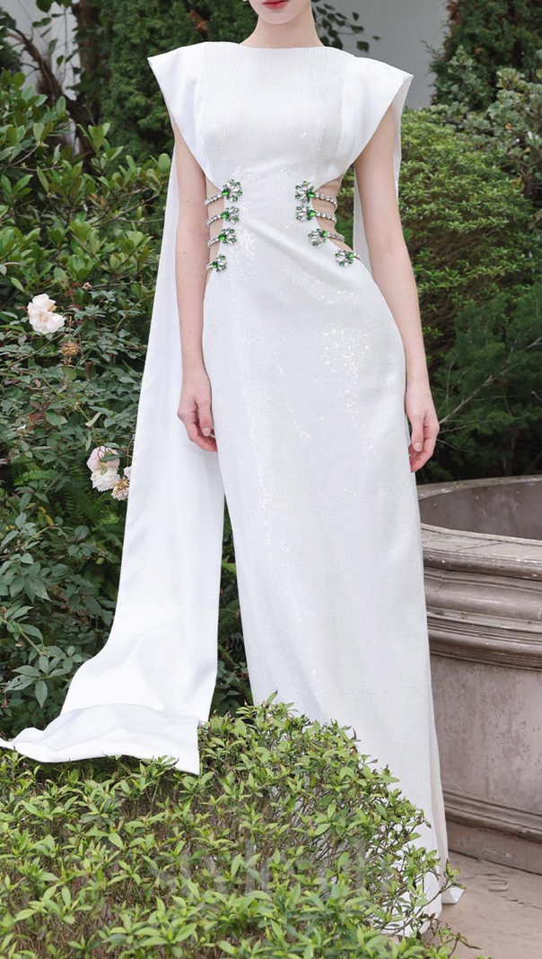 AIIZIE STUNNER SHEATH SYMMETRIC FLAP SEQUIN MAXI DRESS - product image