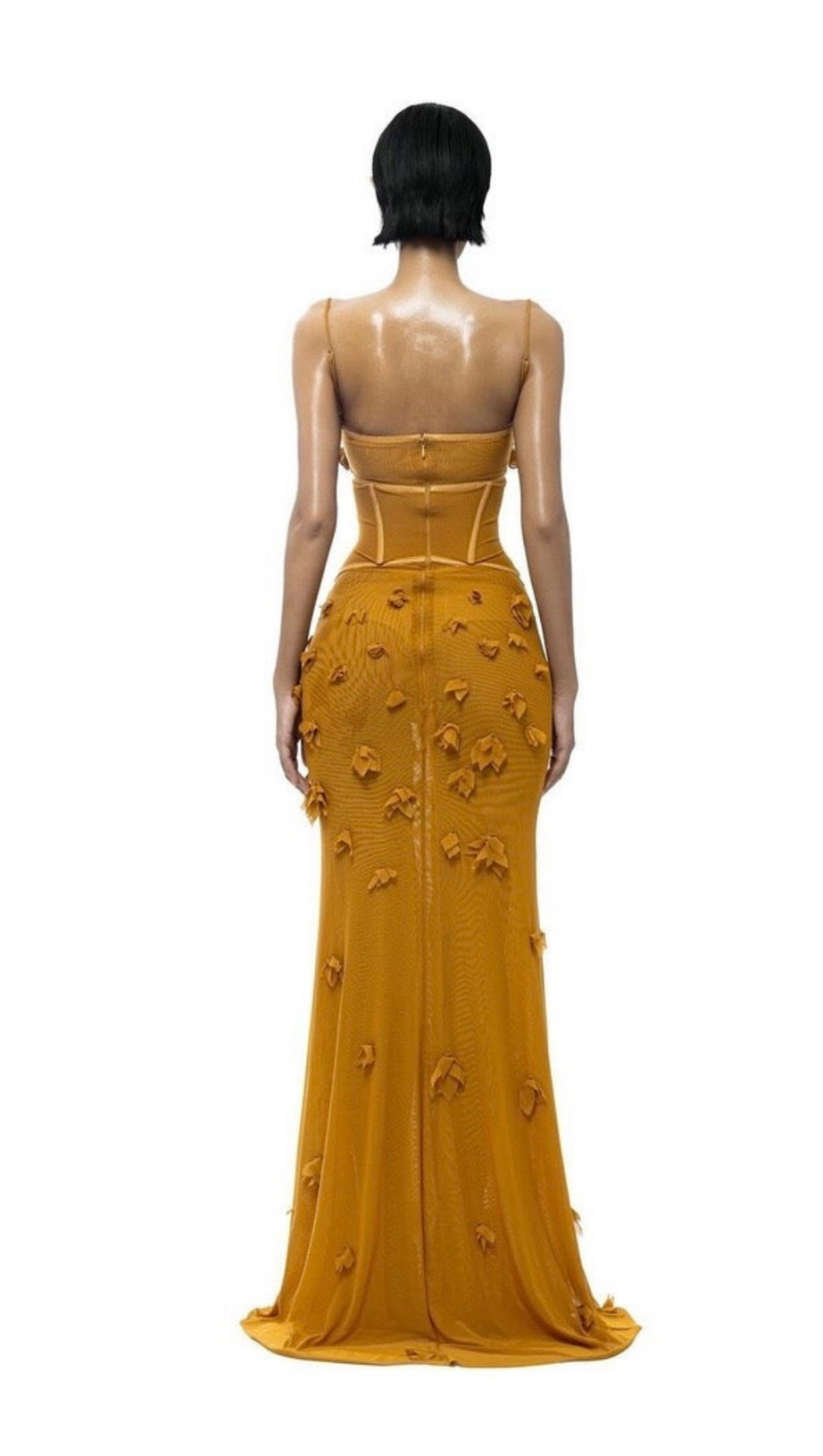 CARYS STRAPPY PETAL MAXI DRESS IN YELLOW
