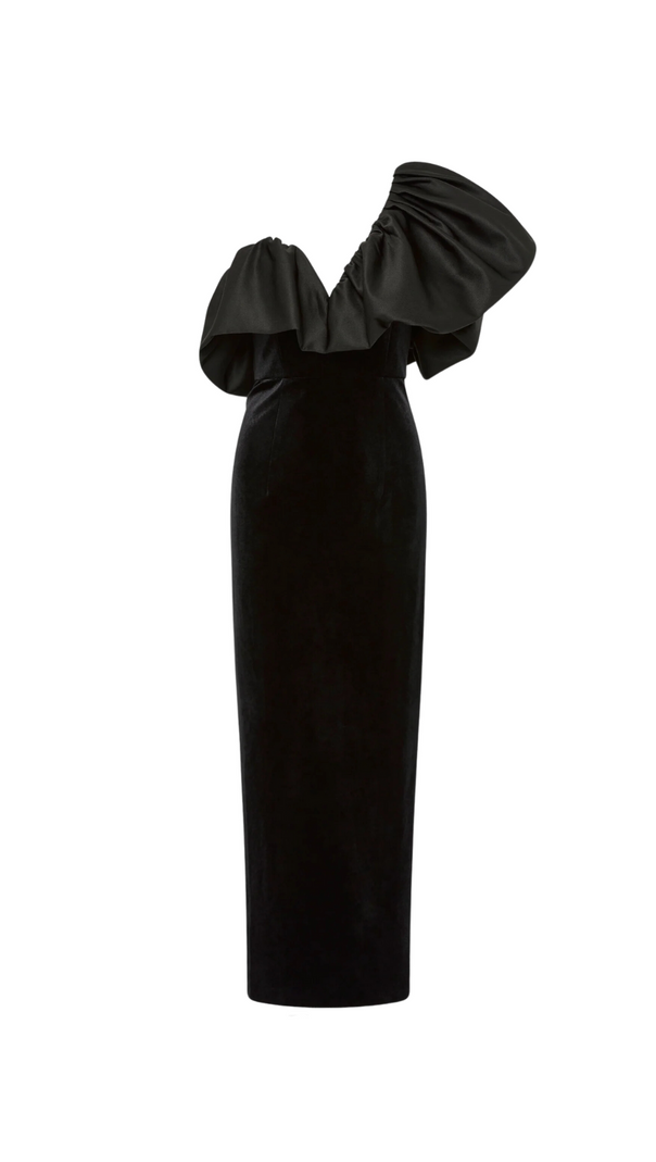 AIIZIE ONE SHOULDER PUFF SLEEVE MAXI DRESS IN BLACK - product image