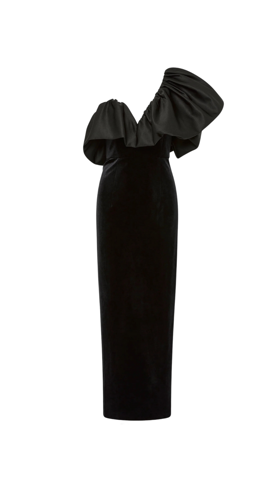 ONE SHOULDER PUFF SLEEVE MAXI DRESS IN BLACK