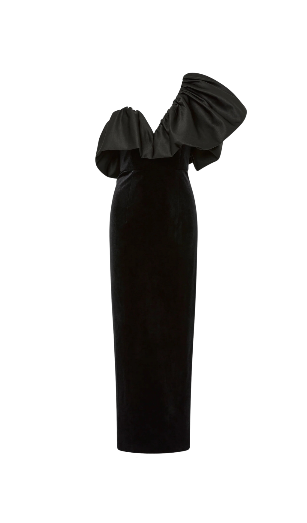 ONE SHOULDER PUFF SLEEVE MAXI DRESS IN BLACK