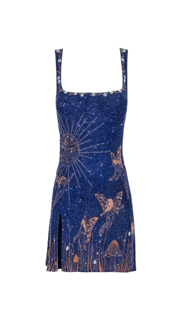 AIIZIE SYLVIA RHINESTONE EMBELLISHED SKY MINI DRESS IN BLUE - product image