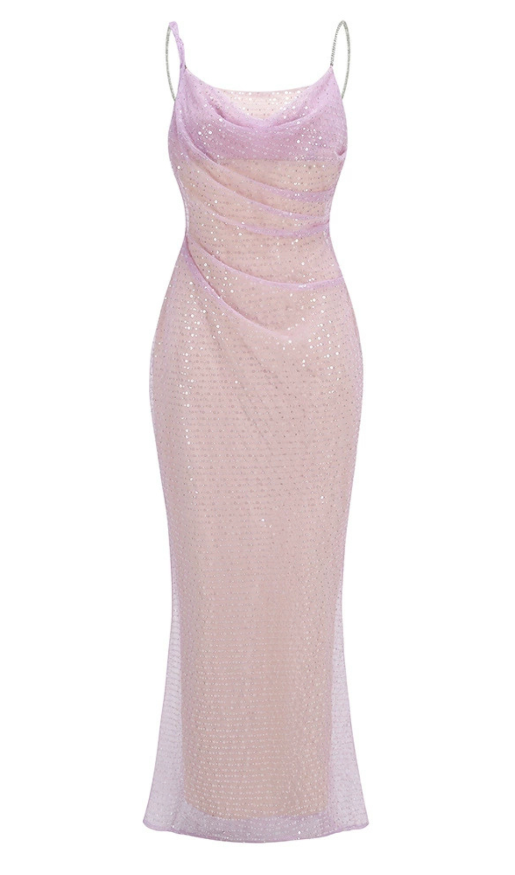 SEQUIN GLITTERING MAXI DRESS IN PALE PURPLE