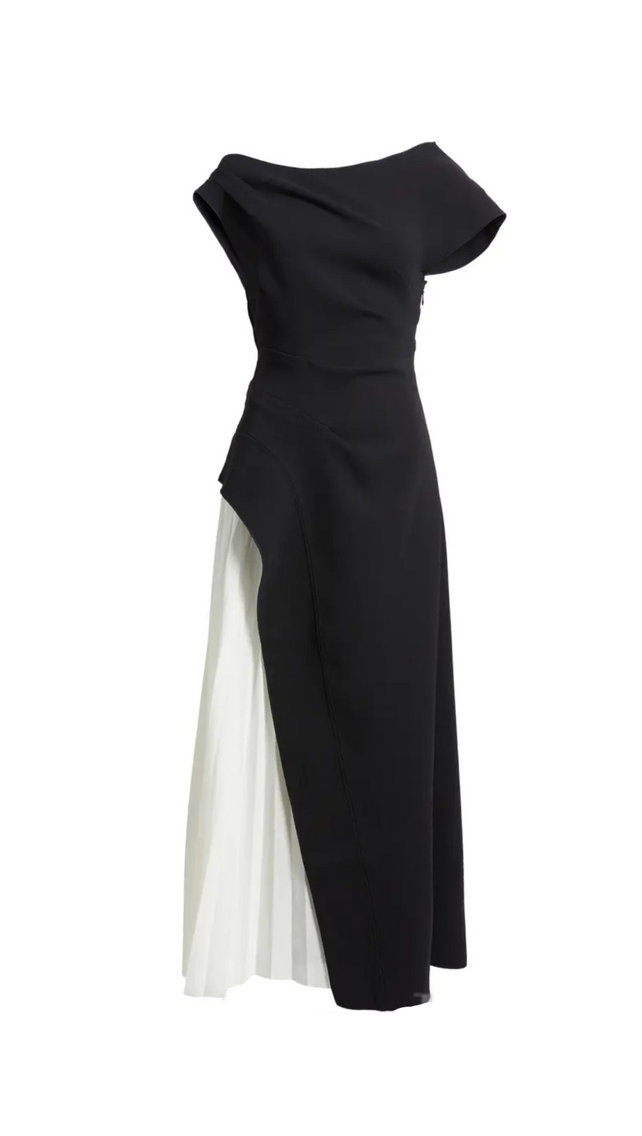 YVETTE ONE-SHOULDER PLEATED MAXI DRESS IN BLACK