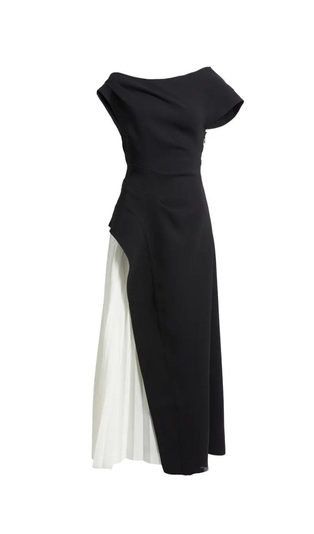 YVETTE ONE-SHOULDER PLEATED MAXI DRESS IN BLACK
