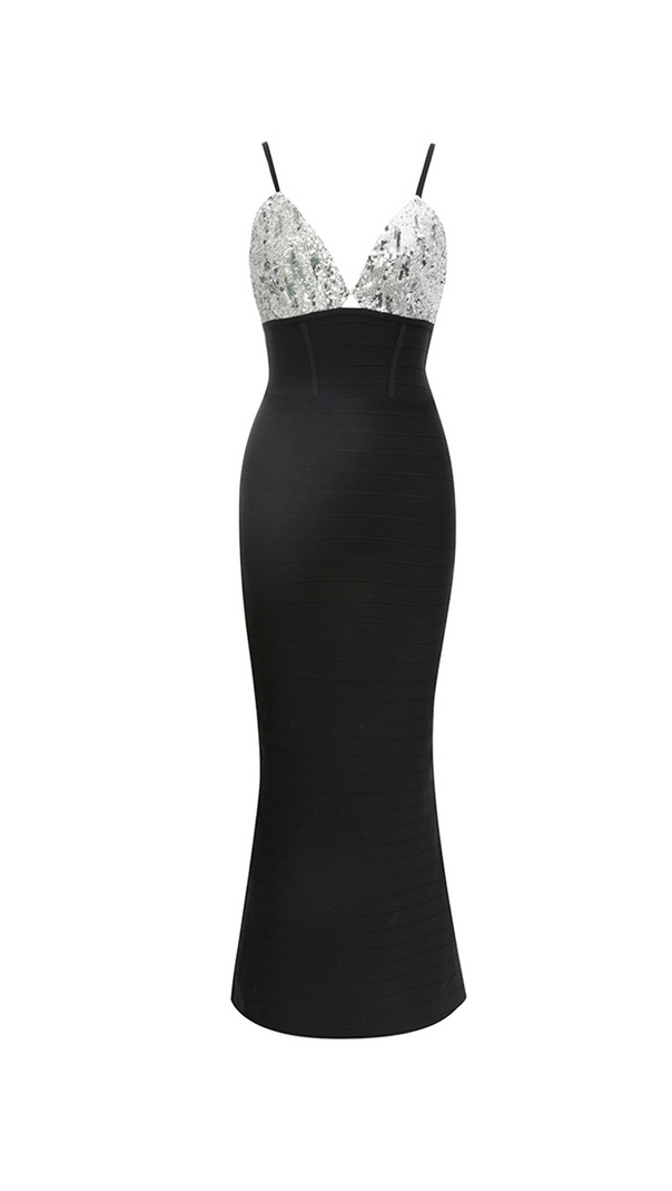 AIIZIE PHOEBE SEQUIN EMBELLISH BACK SPLIT BODYCON MAXI DRESS - product image