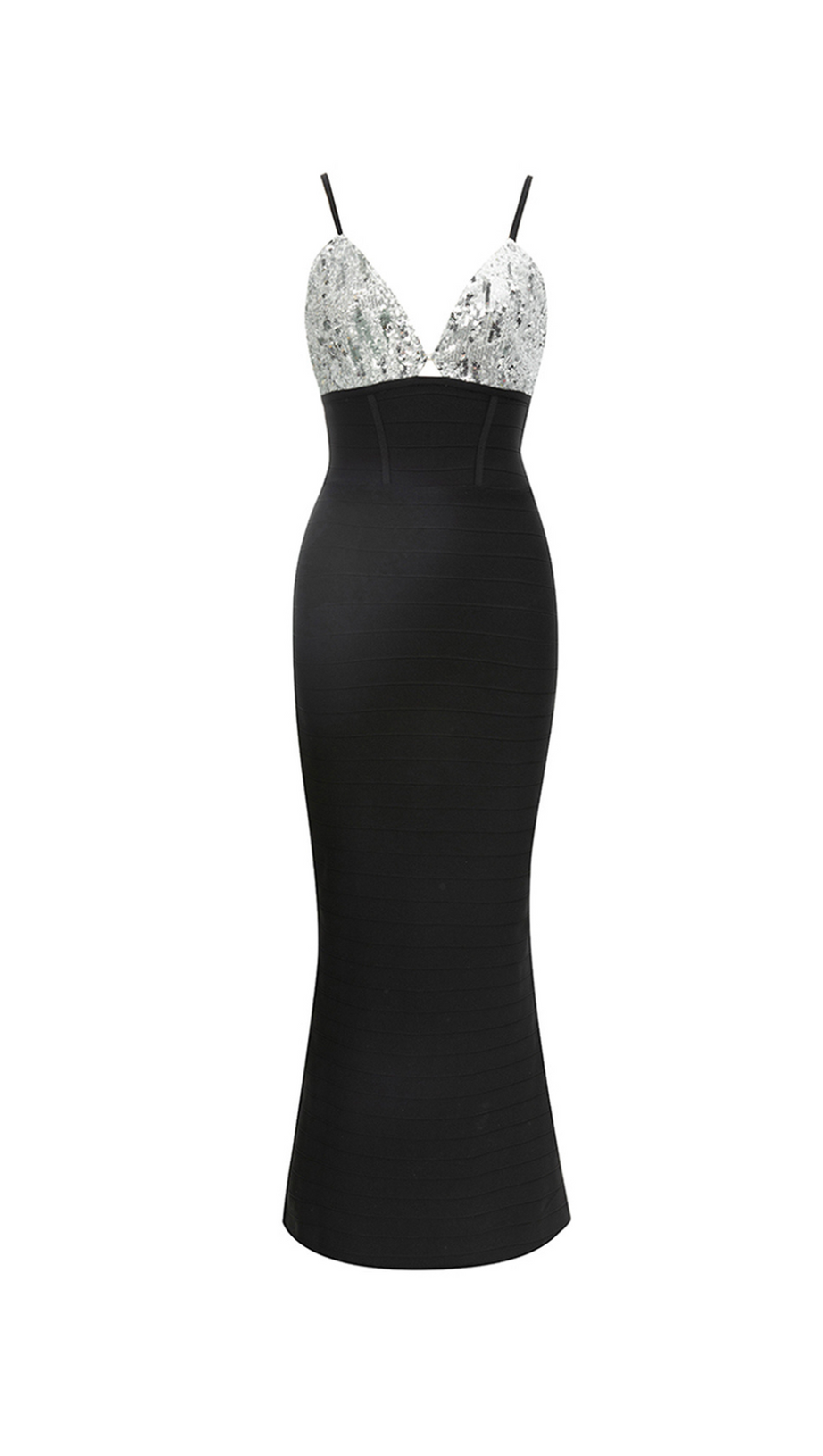 PHOEBE SEQUIN EMBELLISH BACK SPLIT BODYCON MAXI DRESS
