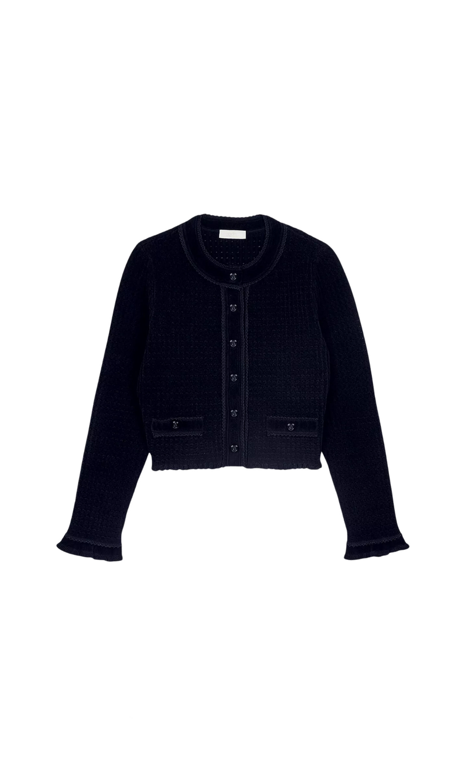 Kurze Strickjacke mit Samtstruktur in Noir