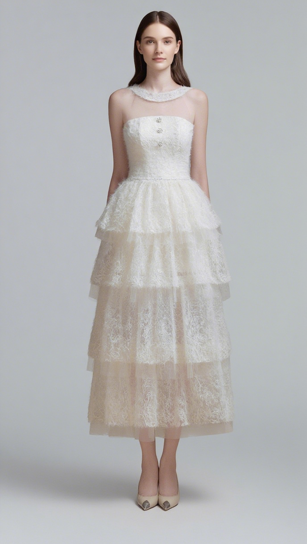 AIIZIE ALISON MESH STITCHING LAYER DRESS IN WHITE - product image