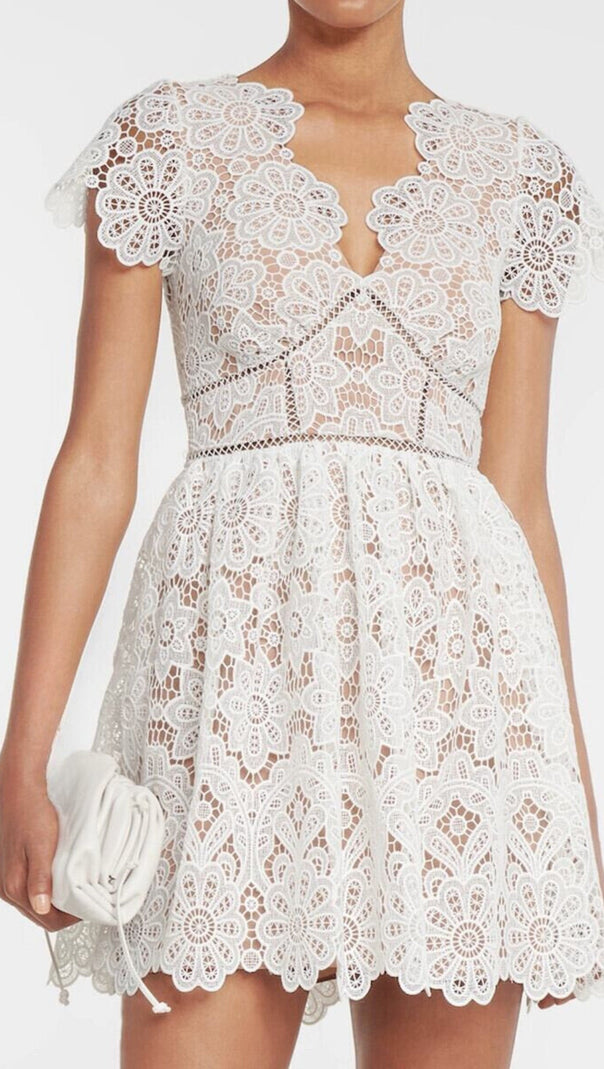 AIIZIE WHITE FLORAL GUIPURE MINI DRESS - product image