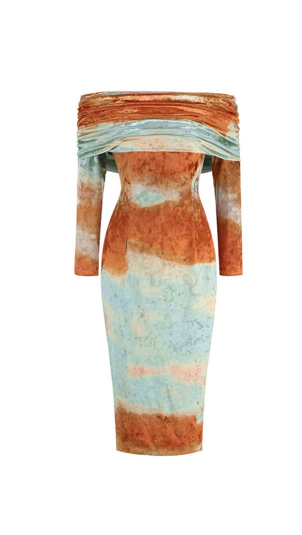 AIIZIE RUCHED VELVET STRAPLESS MIDI DRESS IN GREEN BROWN - product image