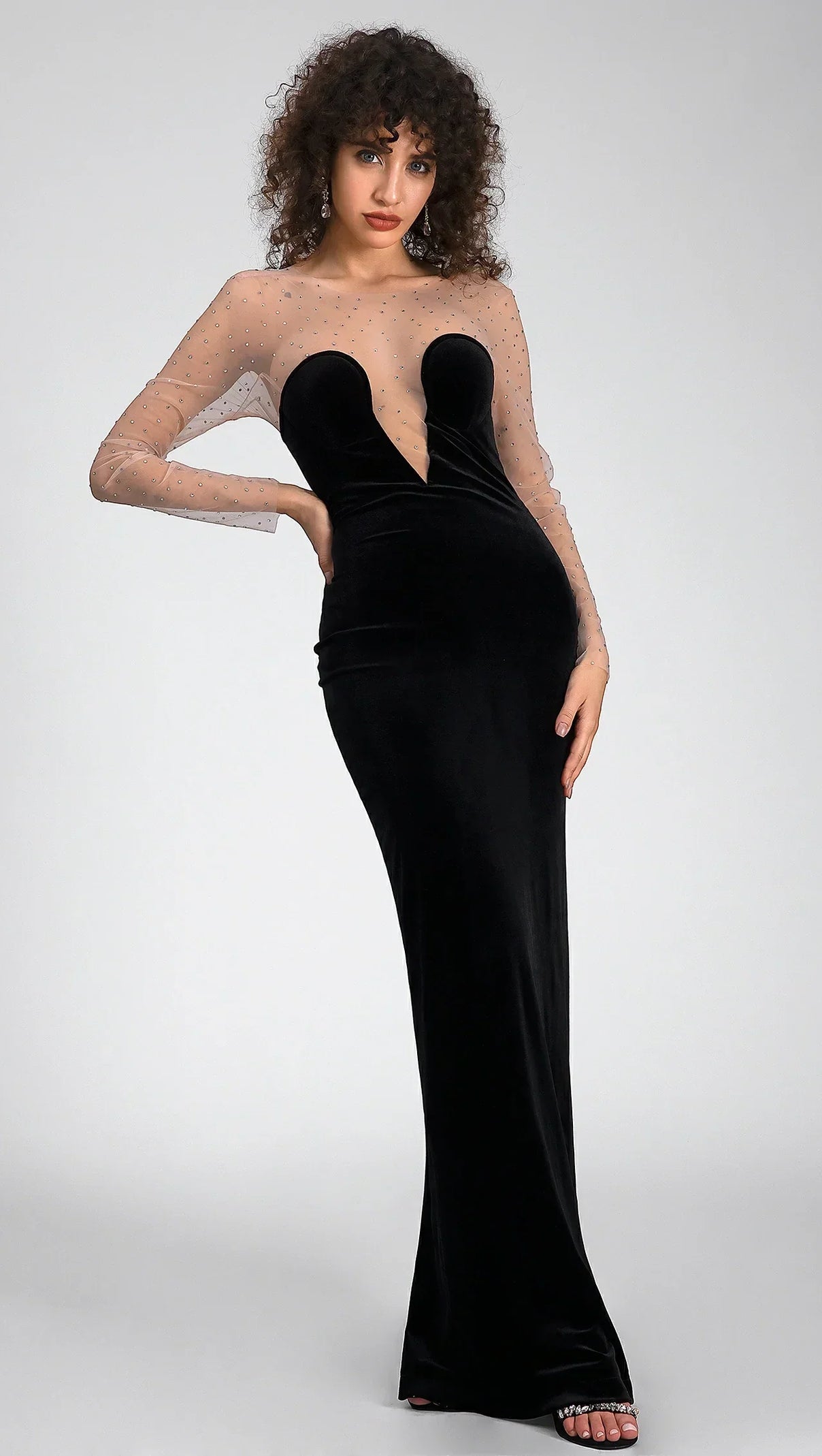 AIIZIE CALATOU MESH VELVET MAXI DRESS - product image