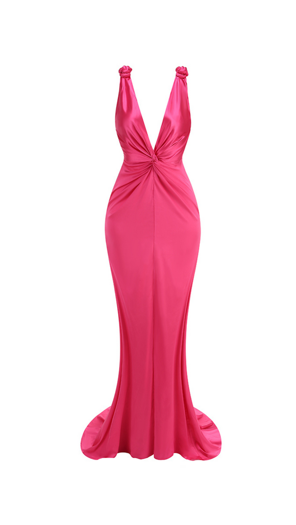 AIIZIE GISELLE RUCHED DRAPED BODYCON MAXI DRESS IN HOT PINK - product image