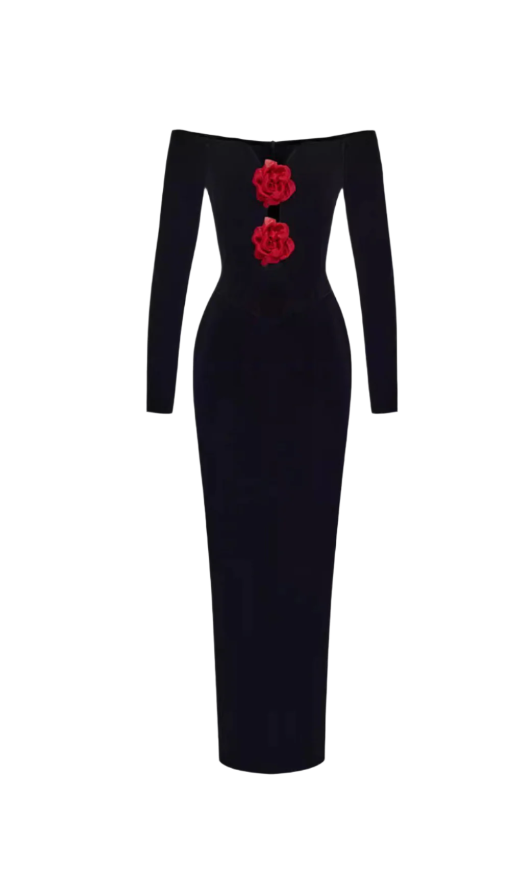 ZANNA OFF SHOULDERS FLOWERS VELVET MAXI DRESS IN BLACK