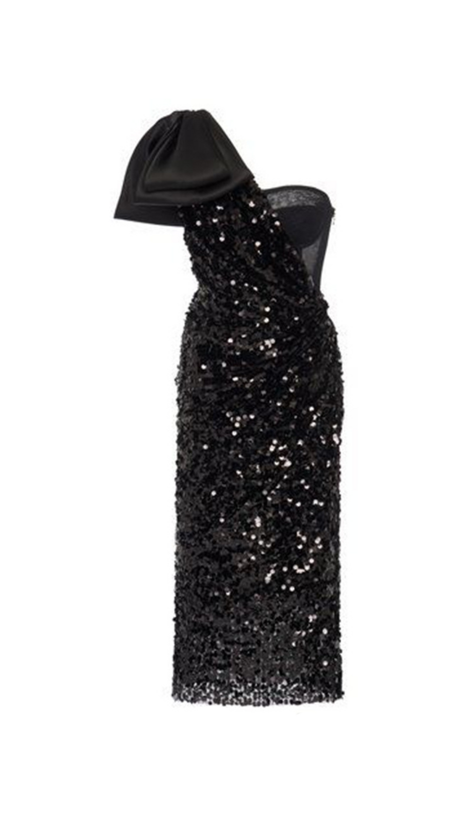 MARY SCHWARZES LONGUETTE-KLEID MIT PAILLETTEN UND SCHLEIFE