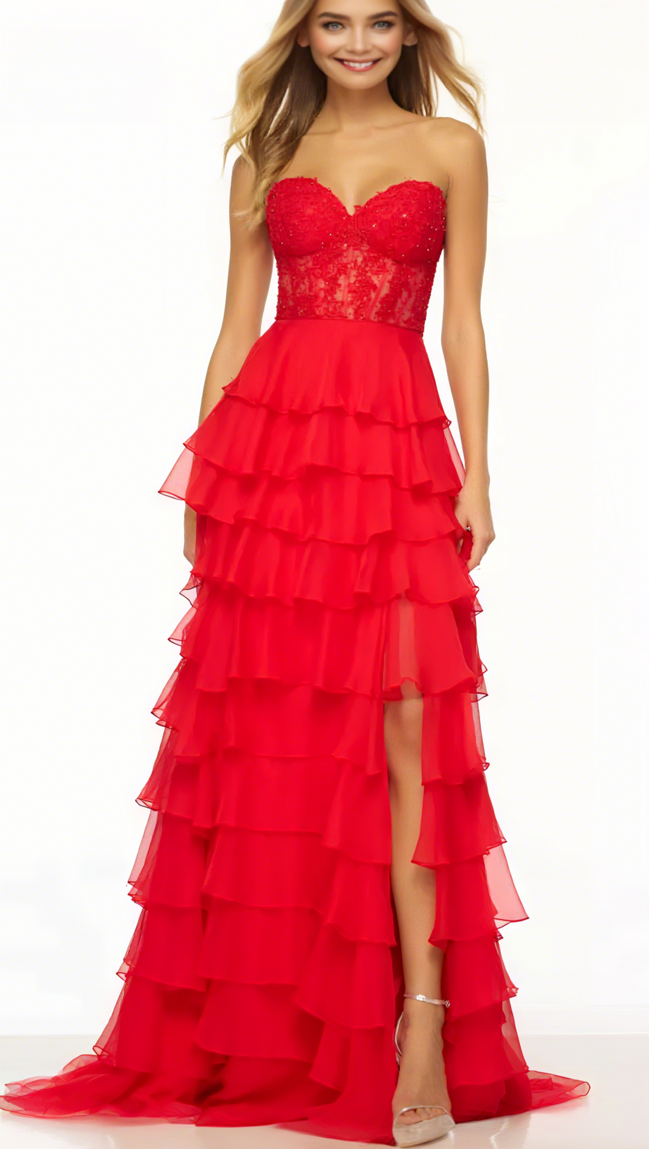 CHIFFON STRAPLESS HIGH SPLIT MAXI DRESSES