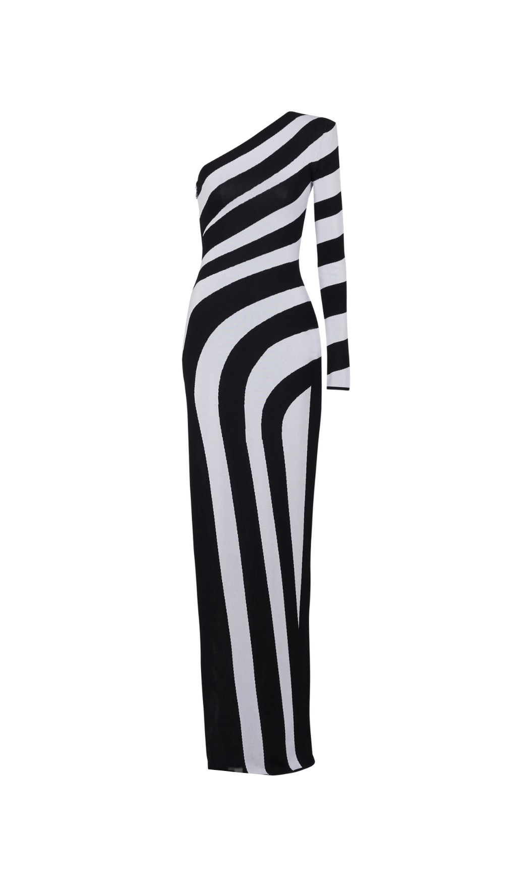 XAVIERA ASYMMETRICAL STRIPED KNIT MAXI DRESS