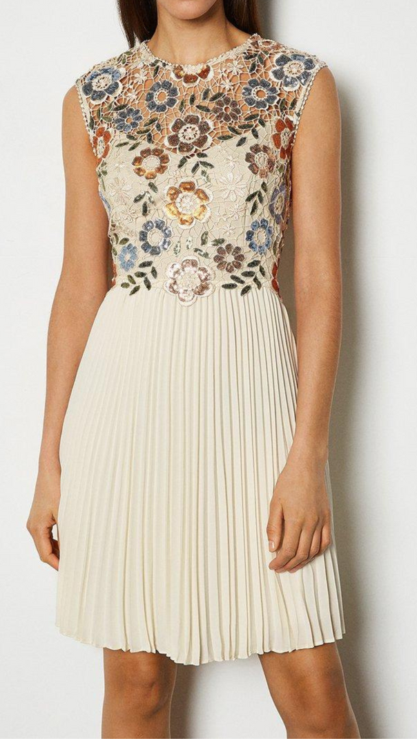 AIIZIE SEQUIN LACE FLORAL MINI DRESS IN APRICOT - product image