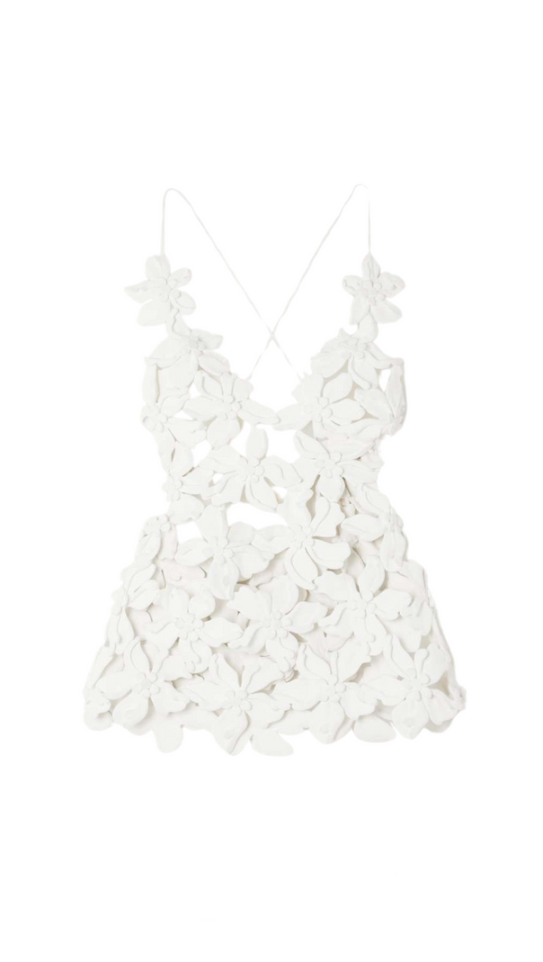 AIIZIE GRISELDA CUTOUT APPLIQUÉD COTTON TOP IN WHITE - product image
