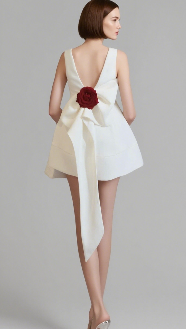 AIIZIE JOANNA BACKLESS FLOWER BOW EMBELLISHED MINI DRESS IN WHITE - product image