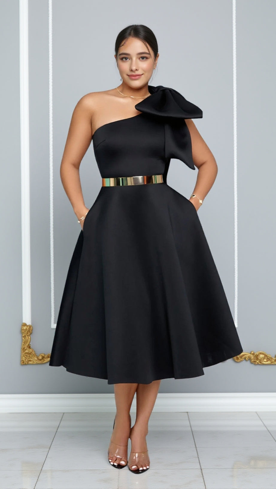 ARABELLE BOW MIDI DRESS