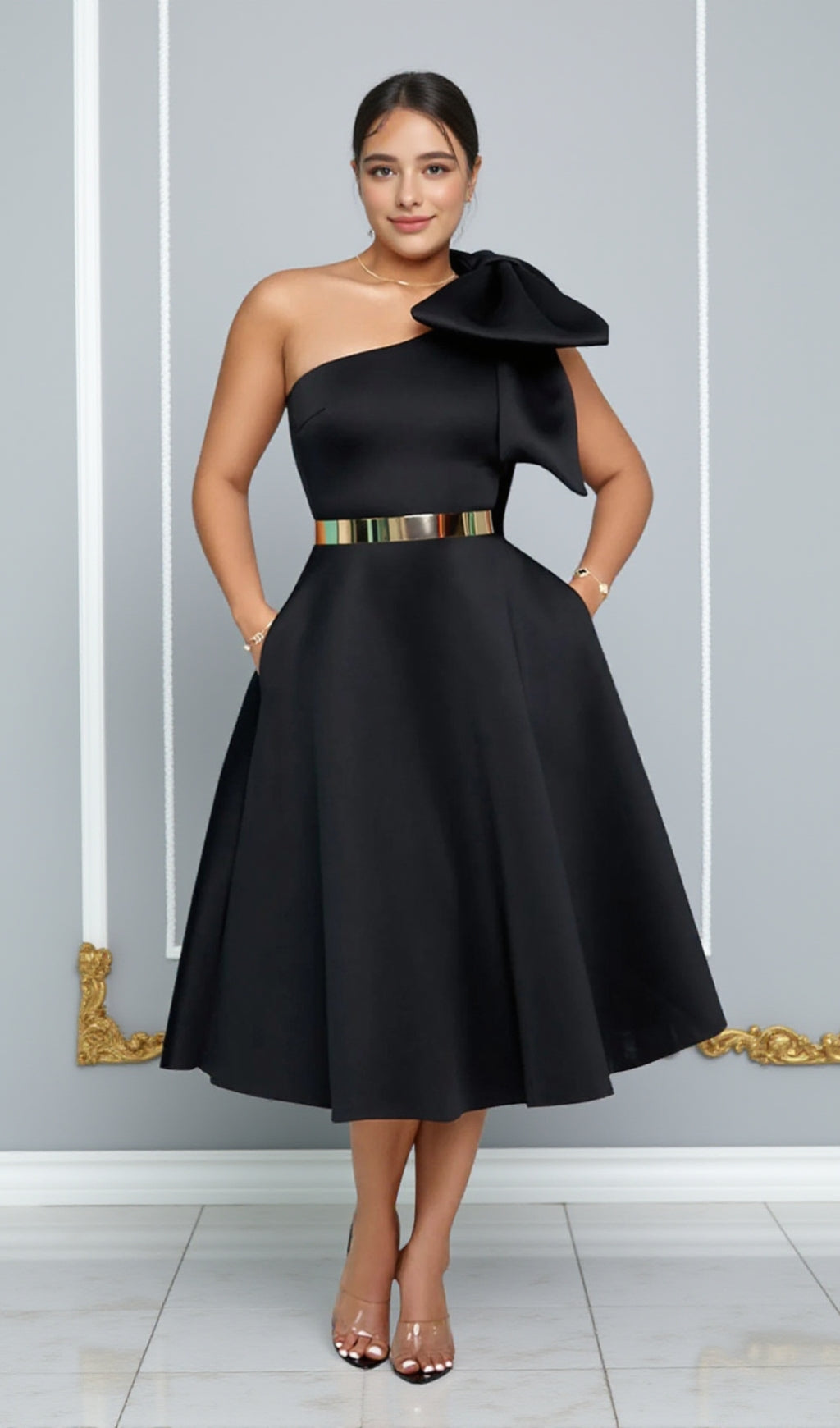 ARABELLE BOW MIDI DRESS