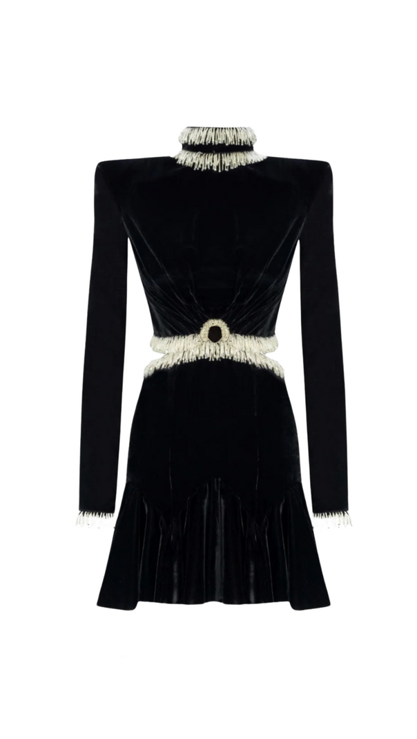 AIIZIE ISHIKA BEAD-EMBELLISHED VELVET CUTOUT MINI DRESS - product image