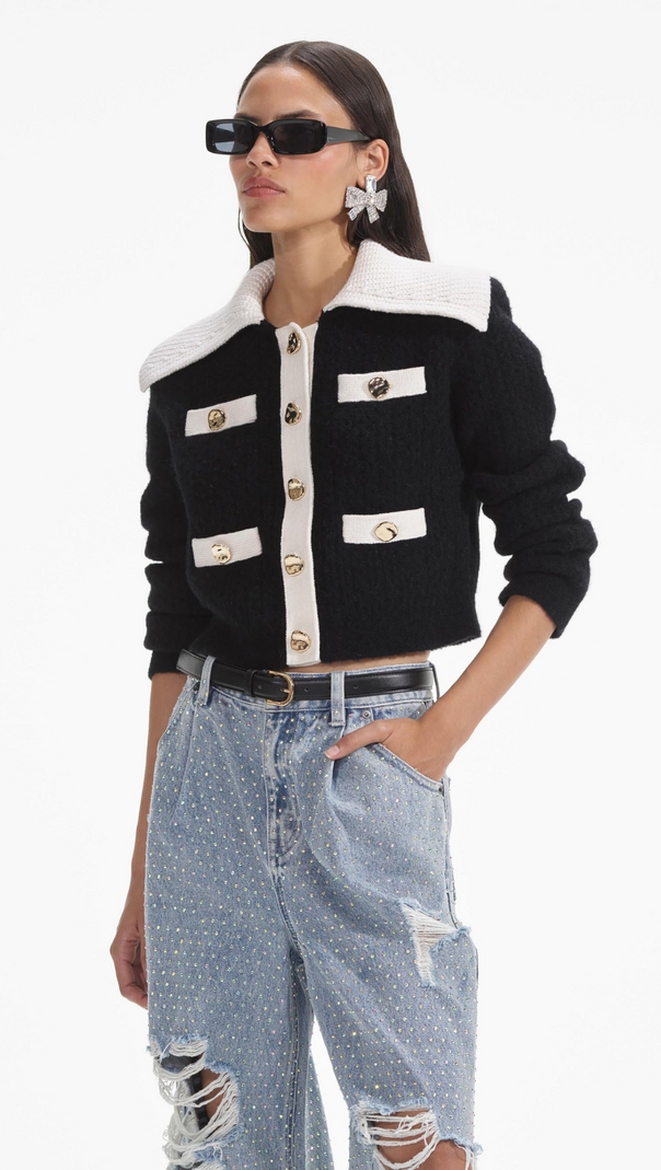 AIIZIE BLACK CONTRAST CASHMERE BLEND CARDIGAN - product image