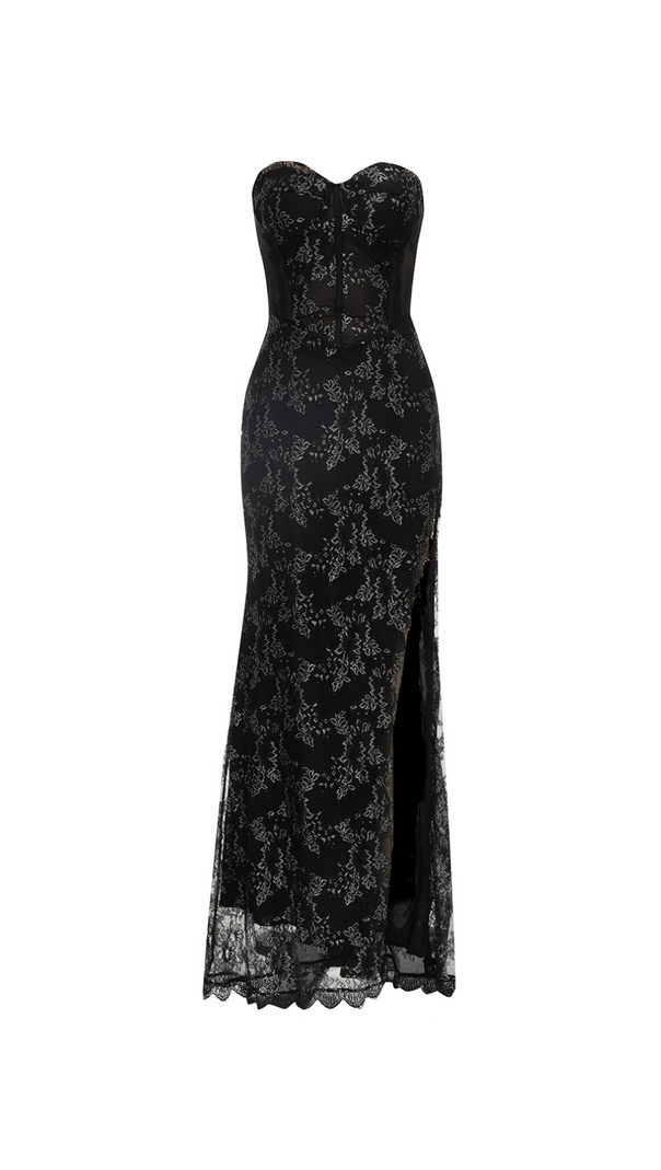 AIIZIE CLAIRE BLACK MESH PATCHWORK STRAPLESS MAXI DRESS - product image