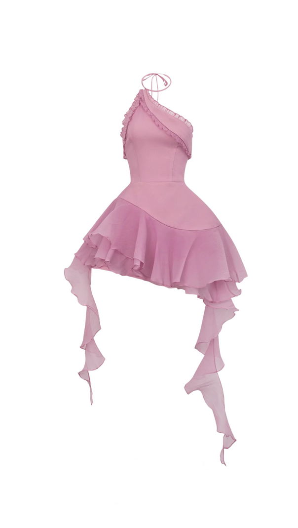 AIIZIE JESSICA HALTER RUFFLE TRIM MINI DRESS IN PURPLE - product image