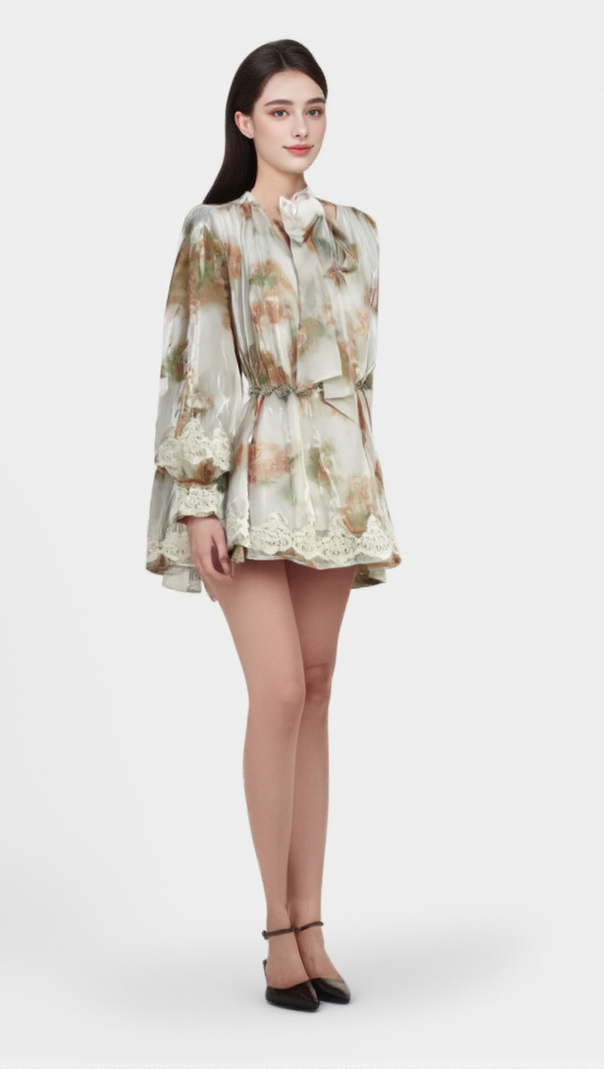AIIZIE DELPHINE FAUX-PEARL EMBELLISHED MINI DRESS IN NEUTRALS - product image