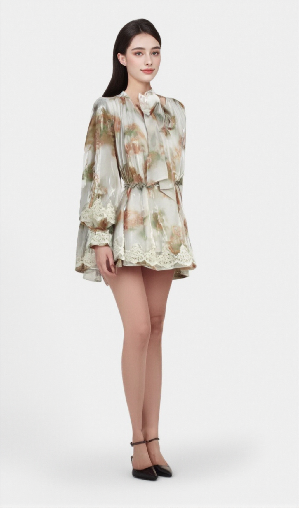 DELPHINE FAUX-PEARL EMBELLISHED MINI DRESS IN NEUTRALS